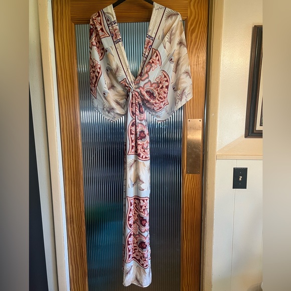 Multi Stripe Floral Print V-Neck Dolman Sleeves Maxi Dress with Side… - Picture 15 of 16